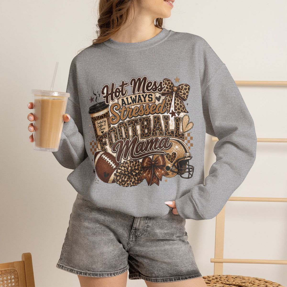 Football Mama Sweatshirt – "Hot Mess Always Stressed" Cozy Crewneck