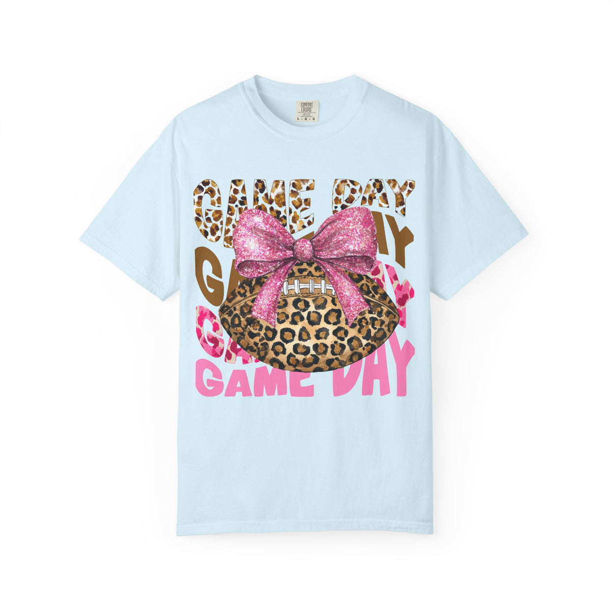Game Day Leopard Football T-Shirt — Pink Bow Tailgate Tee for Women & Fans