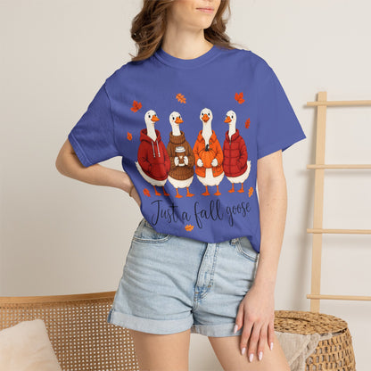 Fall Geese Tee – “Just a Fall Goose” Cute Autumn Goose Graphic T-Shirt