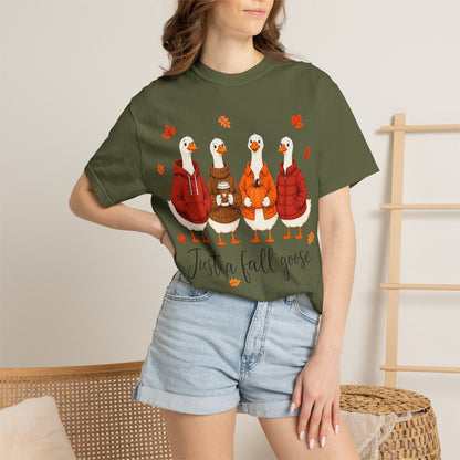 Fall Geese Tee – “Just a Fall Goose” Cute Autumn Goose Graphic T-Shirt