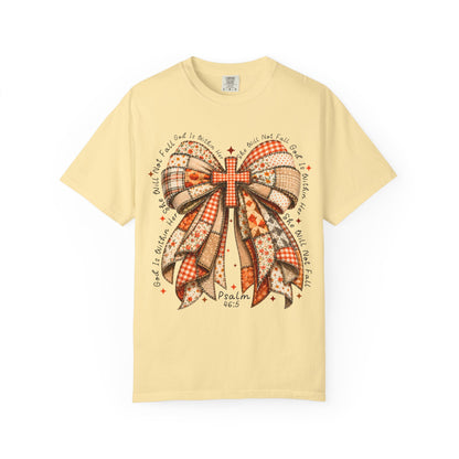 Christian Cross Bow T-Shirt — Faith-Inspired Ribbon Design (Psalm 16:5)
