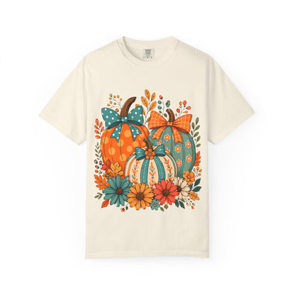 Autumn Floral Pumpkins T-Shirt — Fall Harvest Graphic Tee