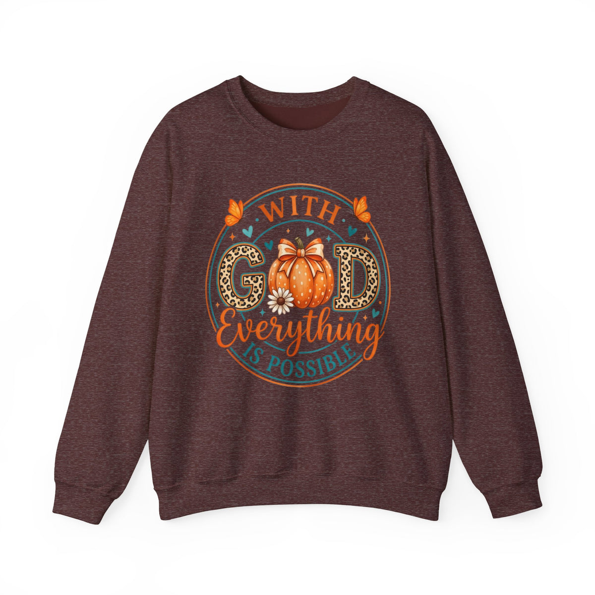 Christian Fall Sweatshirt - "With God Everything Is Possible" Pumpkin Crewneck