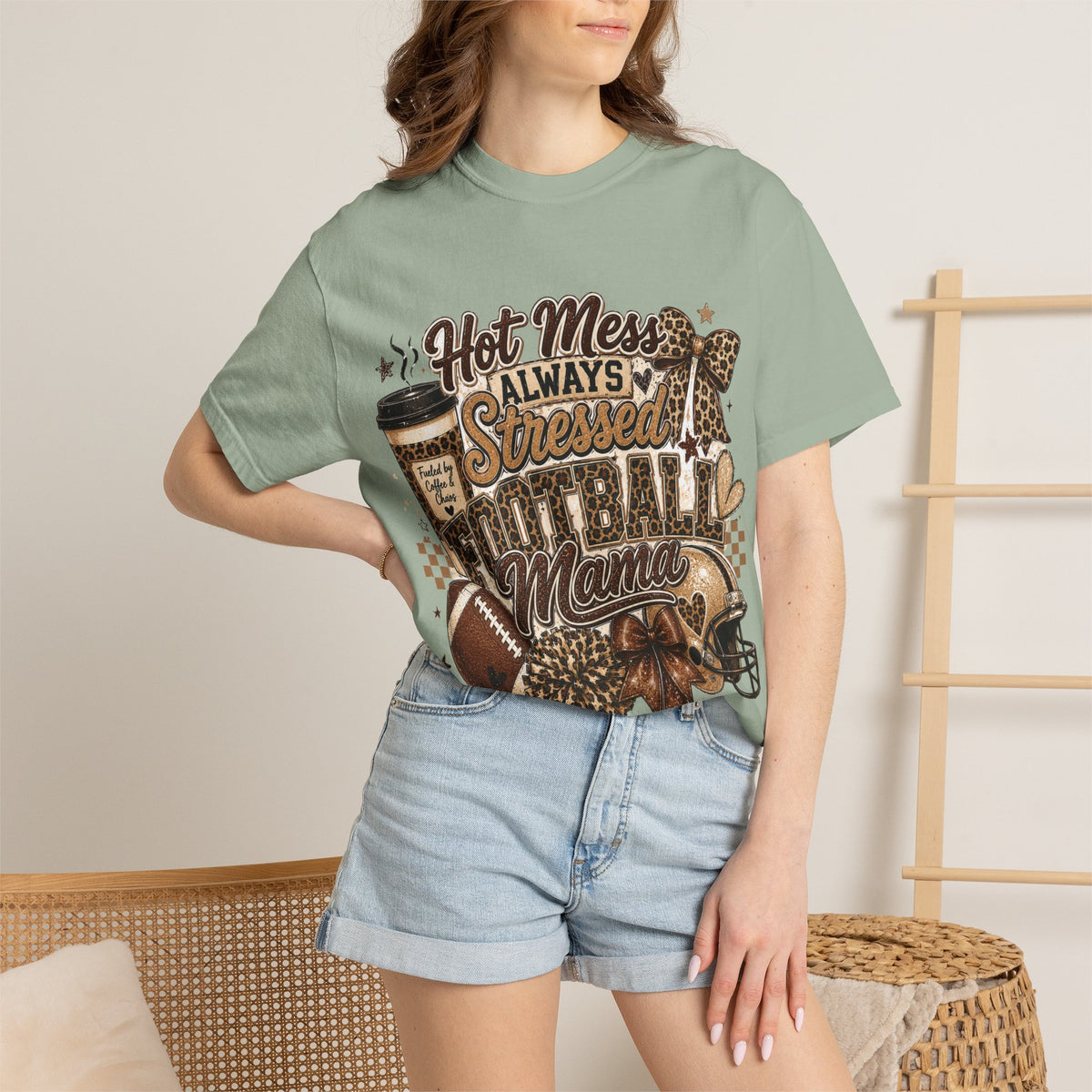 Football Mama T-Shirt – "Hot Mess Always Stressed" Graphic Tee for Cheerful Game Day Moms