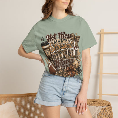 Football Mama T-Shirt – "Hot Mess Always Stressed" Graphic Tee for Cheerful Game Day Moms