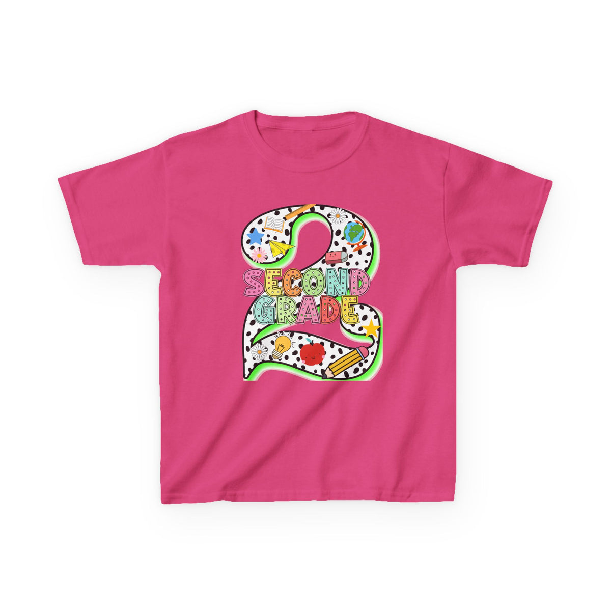 Kids 'Second Grade' Number 2 Colorful Art T‑Shirt — Back-to-School Gift