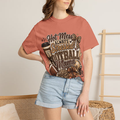 Football Mama T-Shirt – "Hot Mess Always Stressed" Graphic Tee for Cheerful Game Day Moms