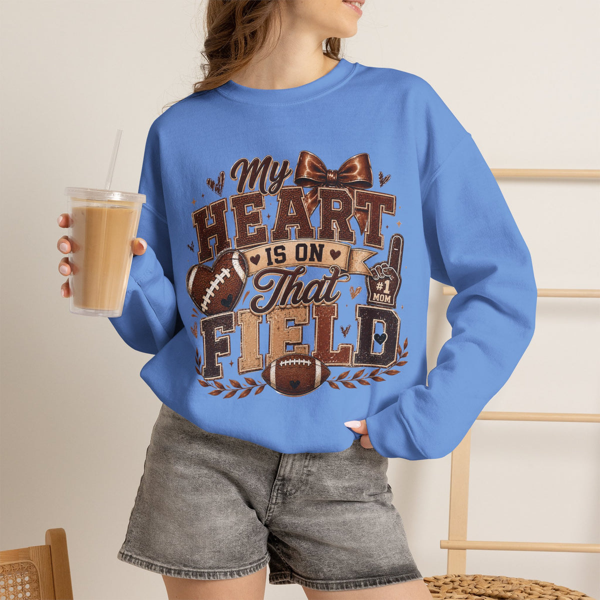 Football Mom Sweatshirt - "My Heart Is On That Field" Crewneck
