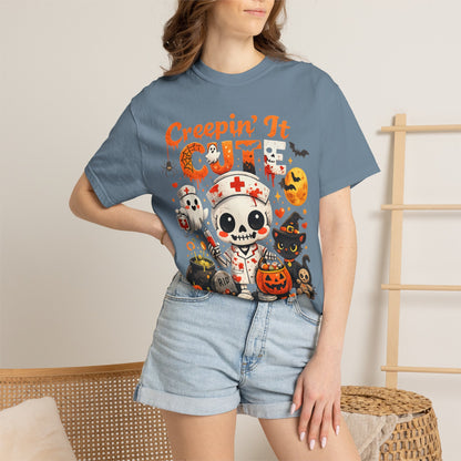 Creepin' It Cute Halloween T-Shirt — Trick or Treat Skeleton & Black Cat Tee
