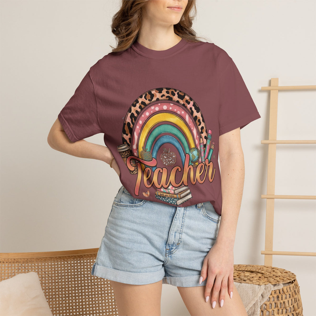 Teacher Rainbow Leopard Graphic T-Shirt — Cute Back-to-School Gift for Educators