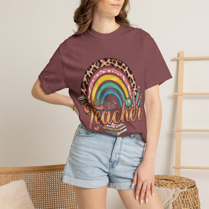 Teacher Rainbow Leopard Graphic T-Shirt — Cute Back-to-School Gift for Educators