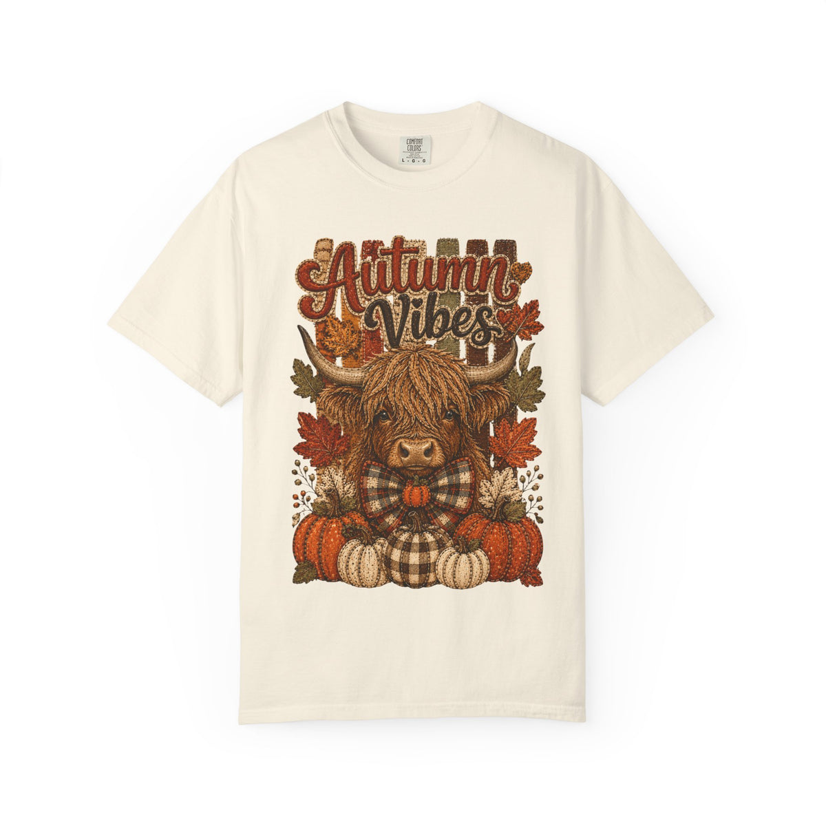 Autumn Vibes Highland Cow T-Shirt — Cute Fall Pumpkin Plaid Tee