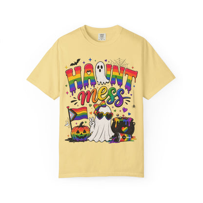 Haunt Mess Pride Halloween T-Shirt — Rainbow Ghost Graphic Tee