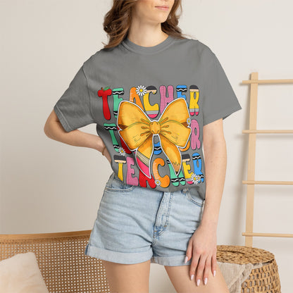 Teacher Bow T-Shirt — Colorful Retro Teacher Appreciation Tee