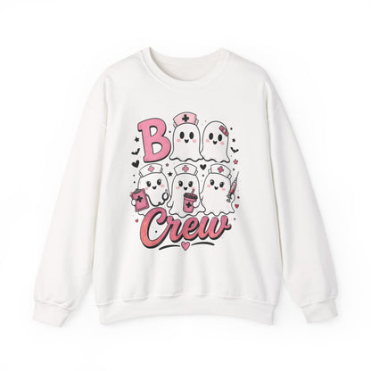 Boo Crew Sweatshirt — Cute Pink Ghost Nurse Halloween Crewneck