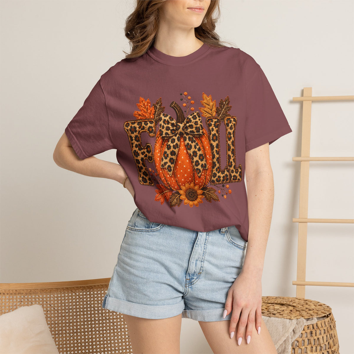 Fall Leopard Pumpkin T-Shirt — Autumn Leaves Graphic Tee