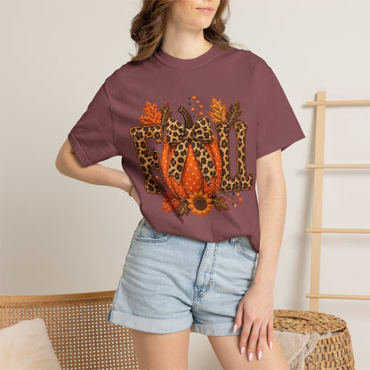 Fall Leopard Pumpkin T-Shirt — Autumn Leaves Graphic Tee