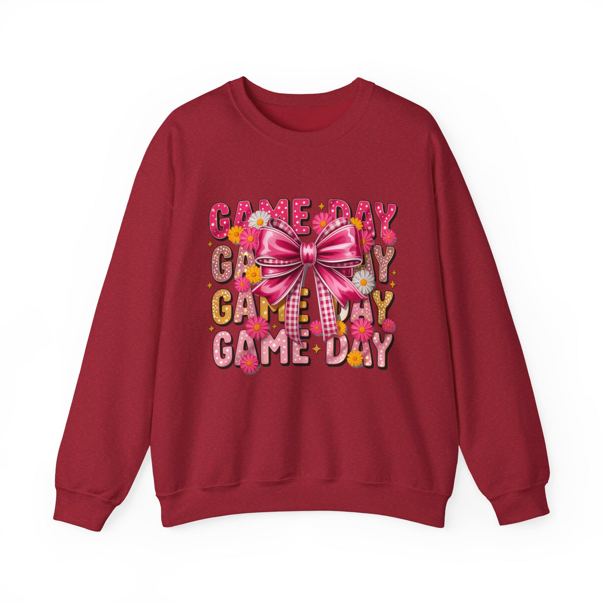 Game Day Bow Sweatshirt — Pink Cheer Graphic Crewneck