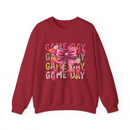 Game Day Bow Sweatshirt — Pink Cheer Graphic Crewneck