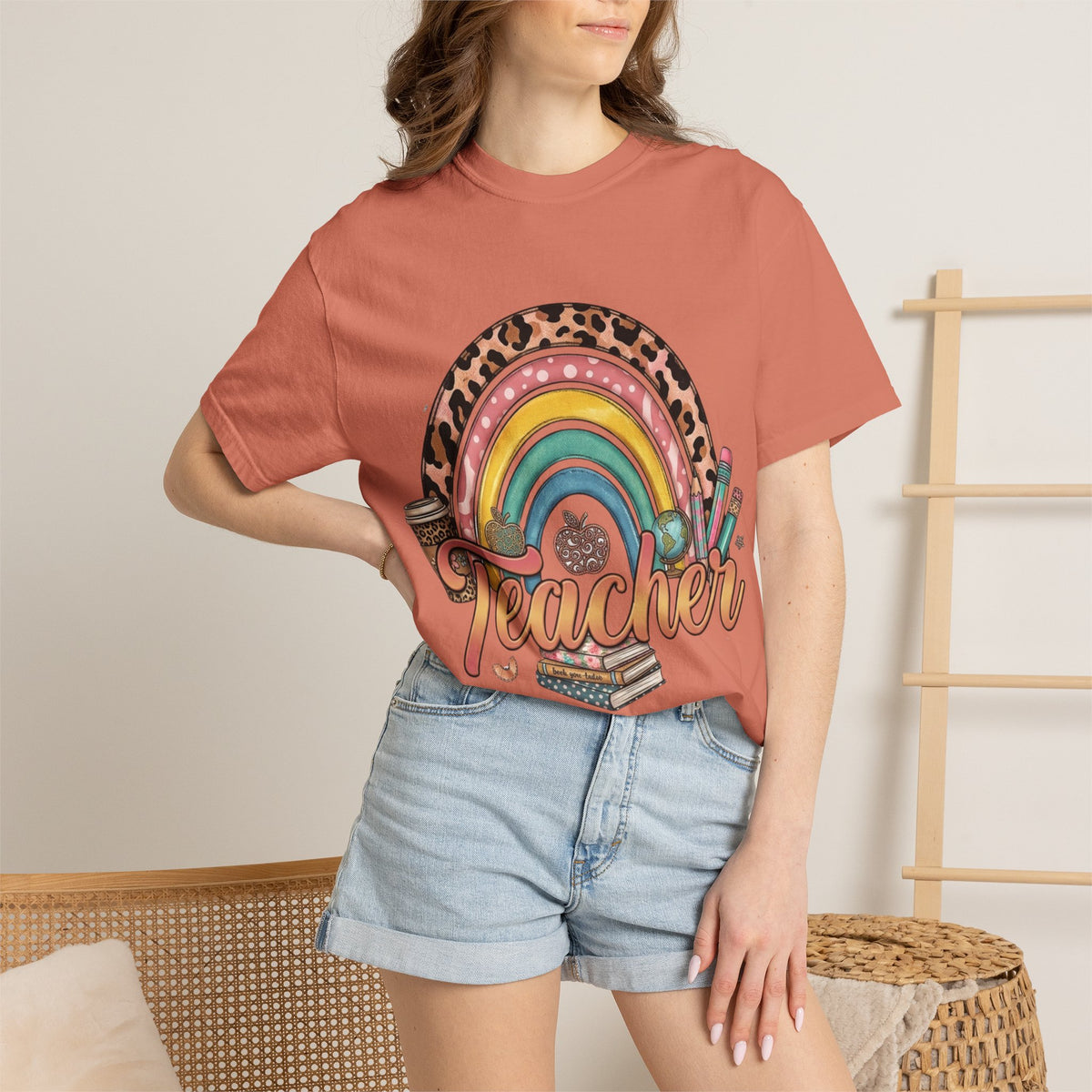 Teacher Rainbow Leopard Graphic T-Shirt — Cute Back-to-School Gift for Educators