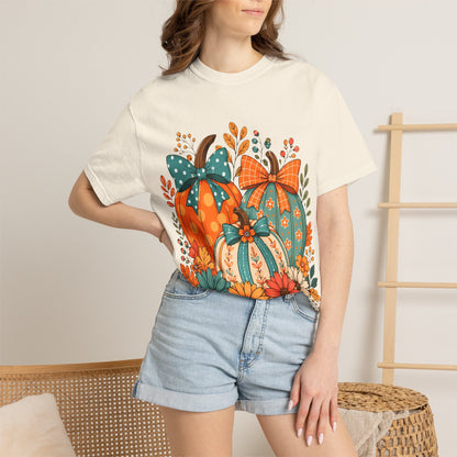 Autumn Floral Pumpkins T-Shirt — Fall Harvest Graphic Tee