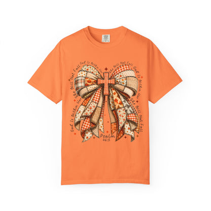 Christian Cross Bow T-Shirt — Faith-Inspired Ribbon Design (Psalm 16:5)