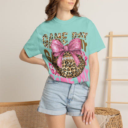 Game Day Leopard Football T-Shirt with Pink Glitter Bow