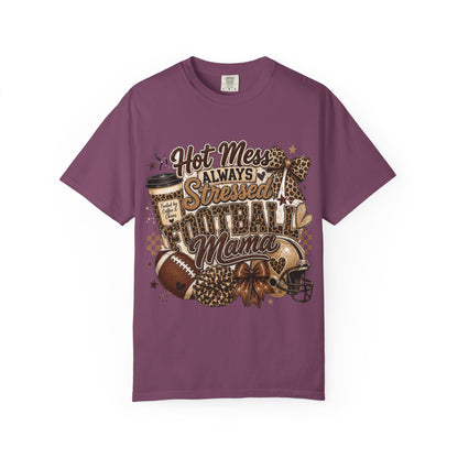 Football Mama T-Shirt – "Hot Mess Always Stressed" Graphic Tee for Cheerful Game Day Moms