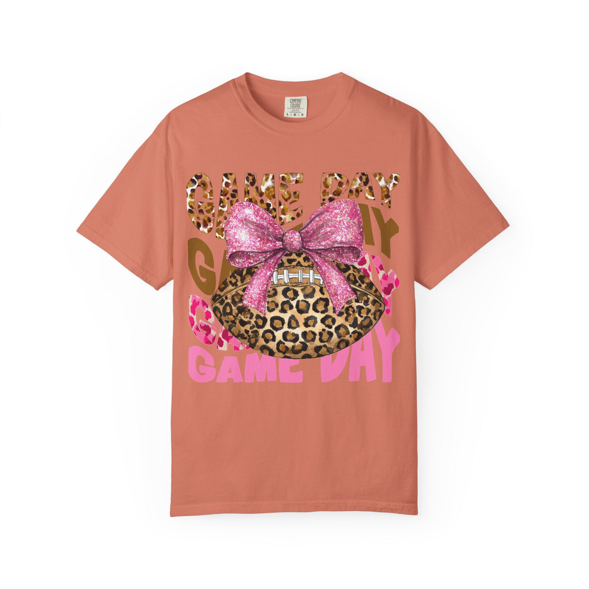 Game Day Leopard Football T-Shirt — Pink Bow Tailgate Tee for Women & Fans