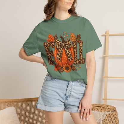 Fall Leopard Pumpkin T-Shirt — Autumn Leaves Graphic Tee