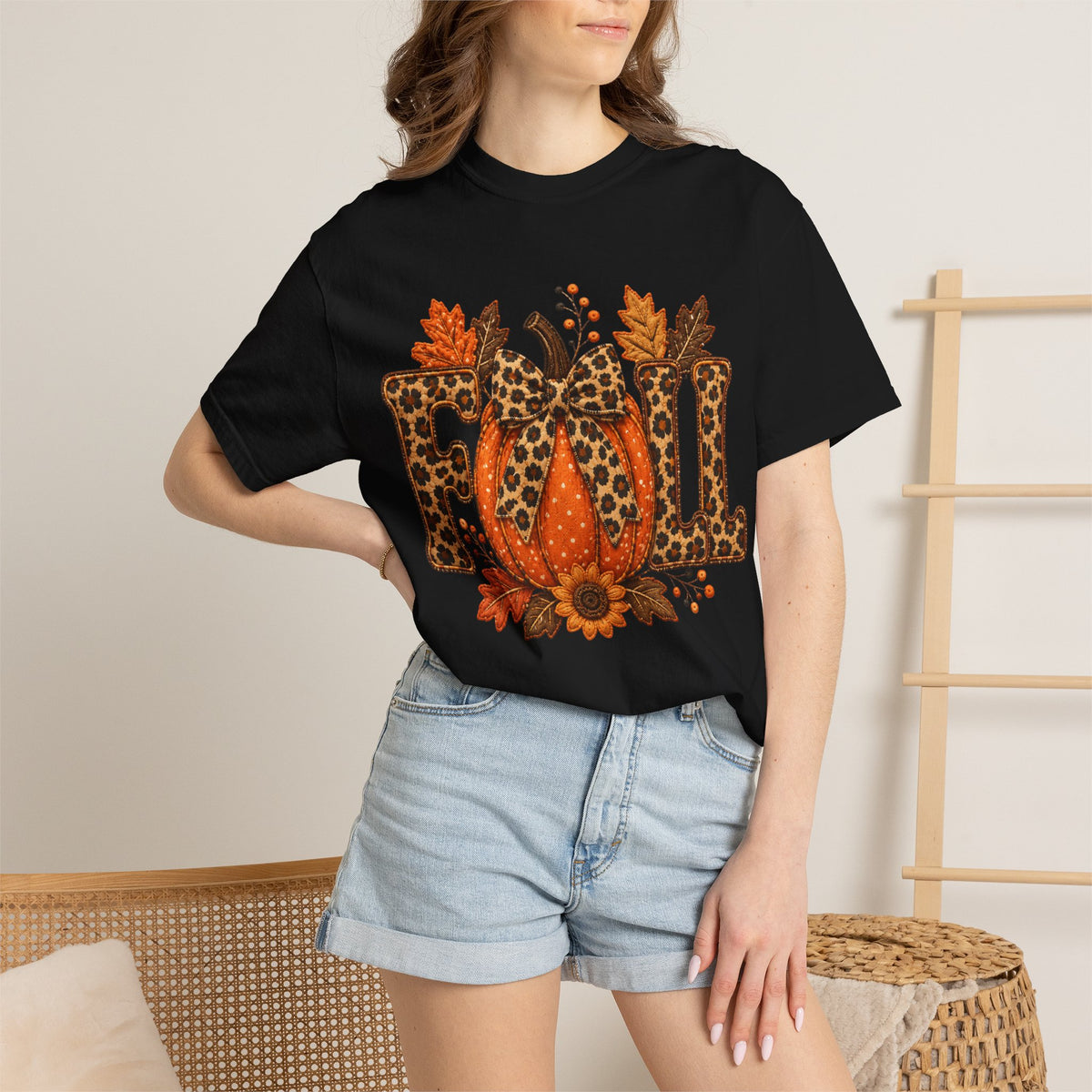 Fall Leopard Pumpkin T-Shirt — Autumn Leaves Graphic Tee