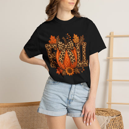 Fall Leopard Pumpkin T-Shirt — Autumn Leaves Graphic Tee