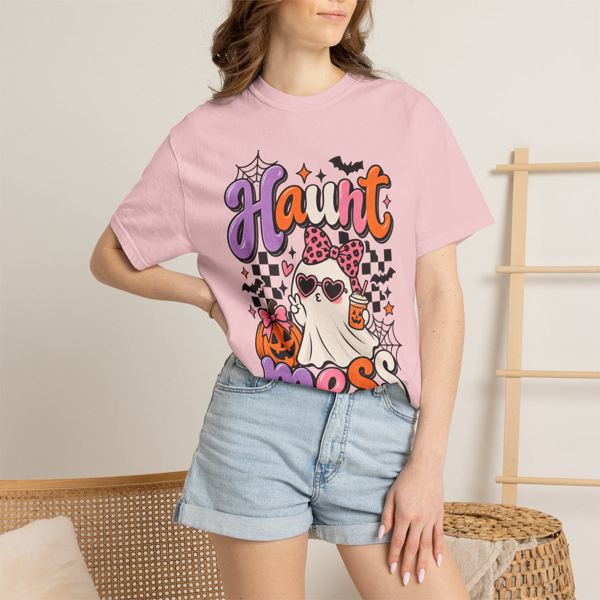 Haunt Mess Halloween T-Shirt — Cute Ghost, Pumpkin & Candy Design