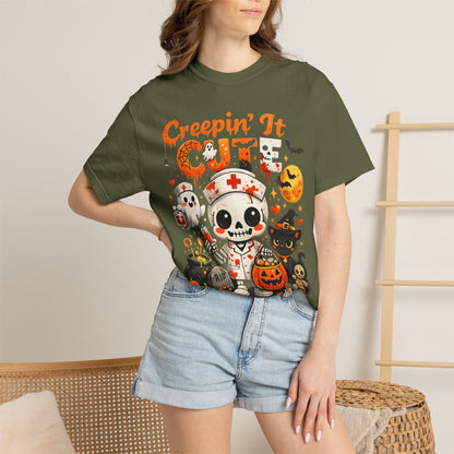 Creepin' It Cute Halloween T-Shirt — Trick or Treat Skeleton & Black Cat Tee