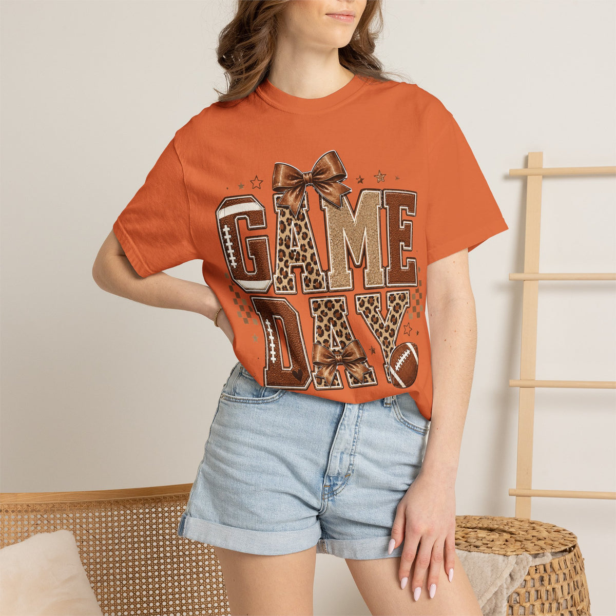 Game Day T-Shirt — Leopard Print Football Tee with Bow