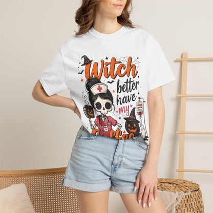 Witch Better Have My Coffee T‑Shirt — Halloween Nurse Skull Coffee Tee
