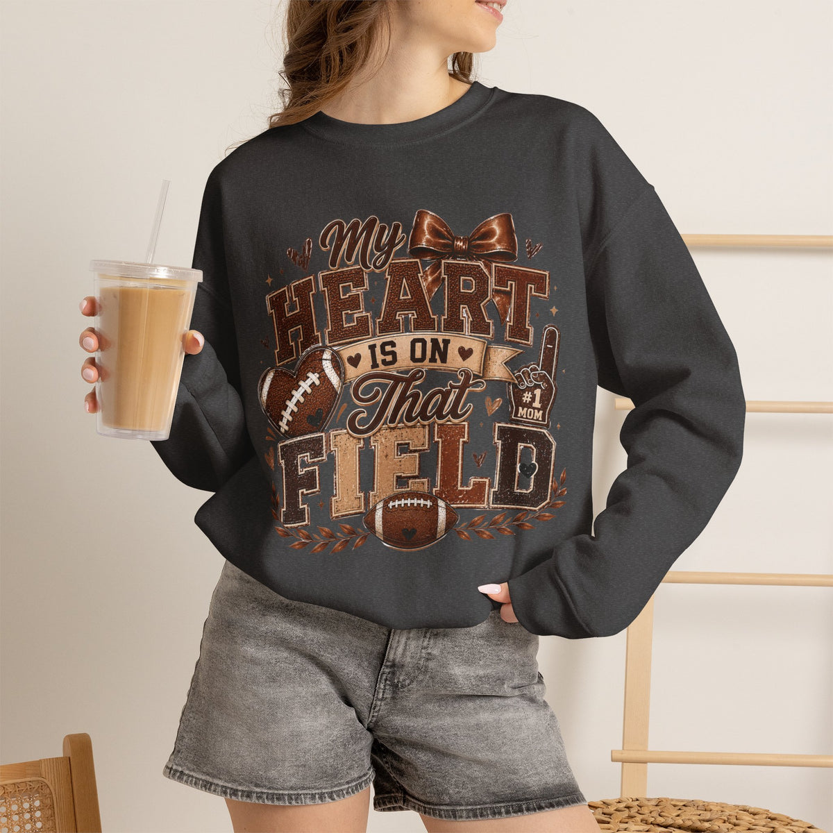 Football Mom Sweatshirt - "My Heart Is On That Field" Crewneck