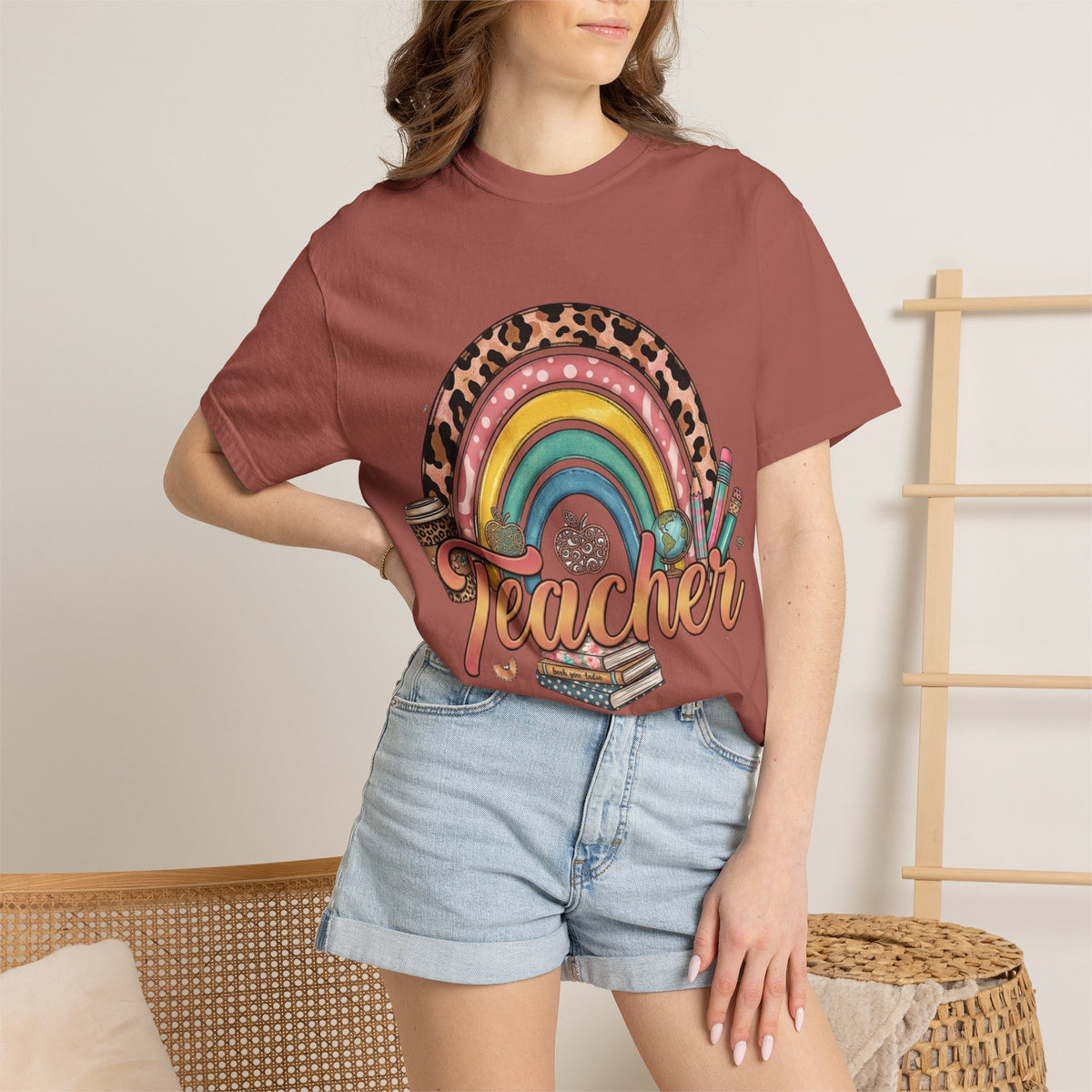 Teacher Rainbow Leopard Graphic T-Shirt — Cute Back-to-School Gift for Educators