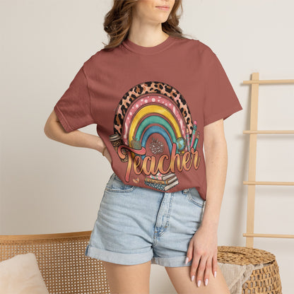 Teacher Rainbow Leopard Graphic T-Shirt — Cute Back-to-School Gift for Educators