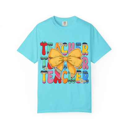 Teacher Bow T-Shirt — Colorful Retro Teacher Appreciation Tee