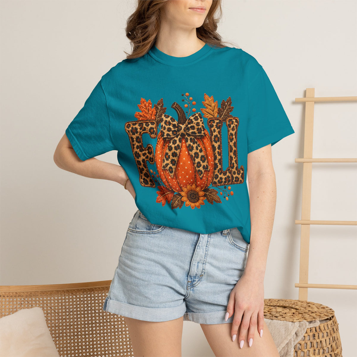 Fall Leopard Pumpkin T-Shirt — Autumn Leaves Graphic Tee