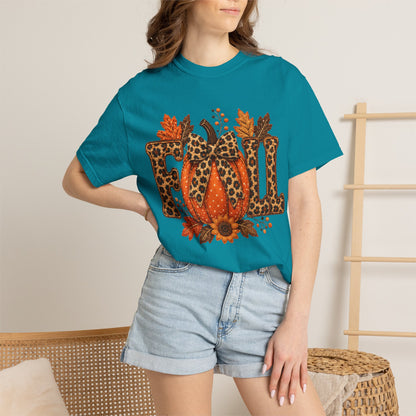 Fall Leopard Pumpkin T-Shirt — Autumn Leaves Graphic Tee