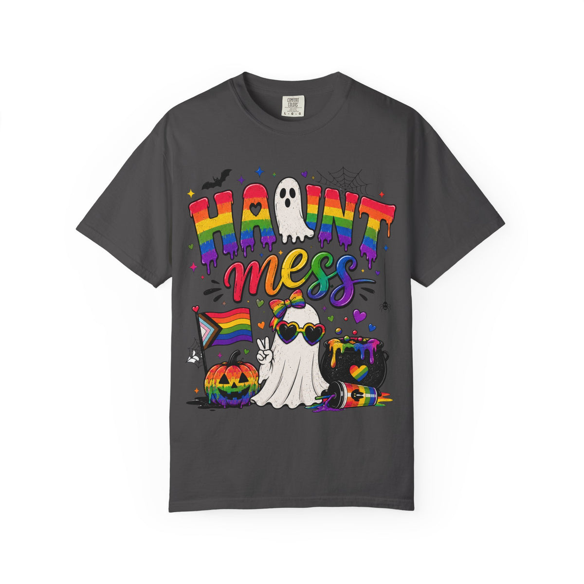 Haunt Mess Pride Halloween T-Shirt — Rainbow Ghost Graphic Tee