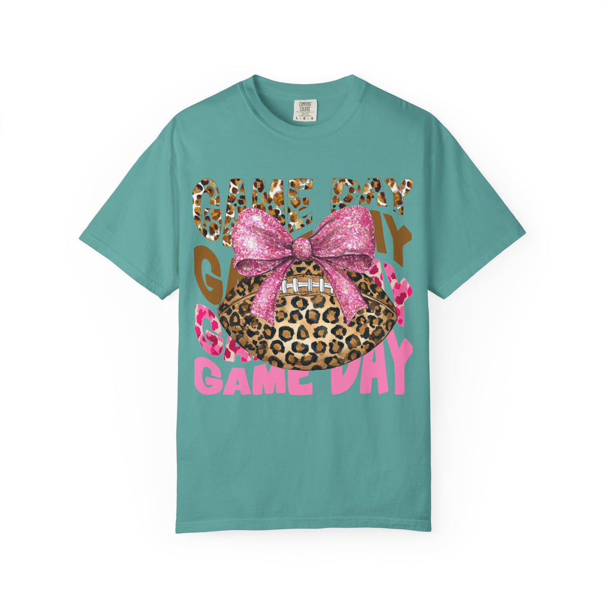 Game Day Leopard Football T-Shirt — Pink Bow Tailgate Tee for Women & Fans