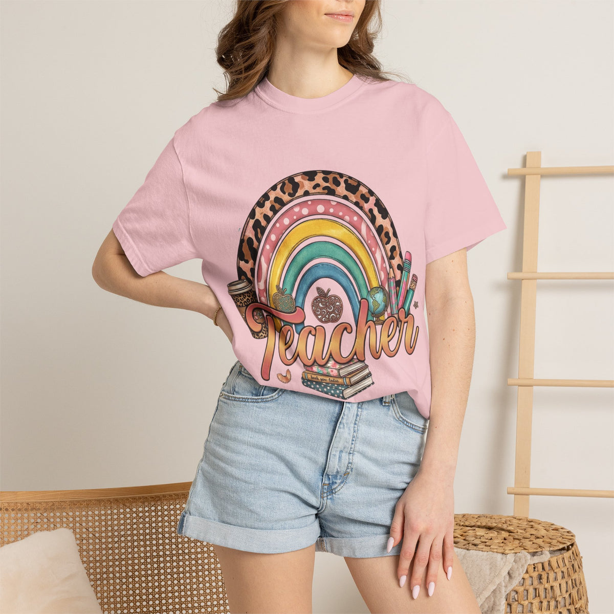 Teacher Rainbow Leopard Graphic T-Shirt — Cute Back-to-School Gift for Educators