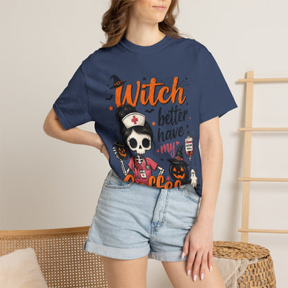 Witch Better Have My Coffee T‑Shirt — Halloween Nurse Skull Coffee Tee