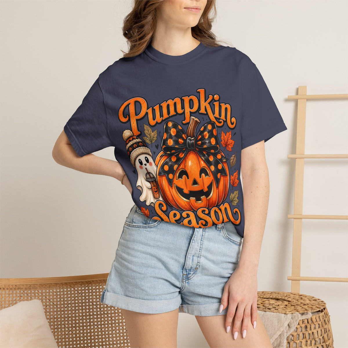 Pumpkin Season T-Shirt — Cute Jack-O’-Lantern & Ghost Fall Tee