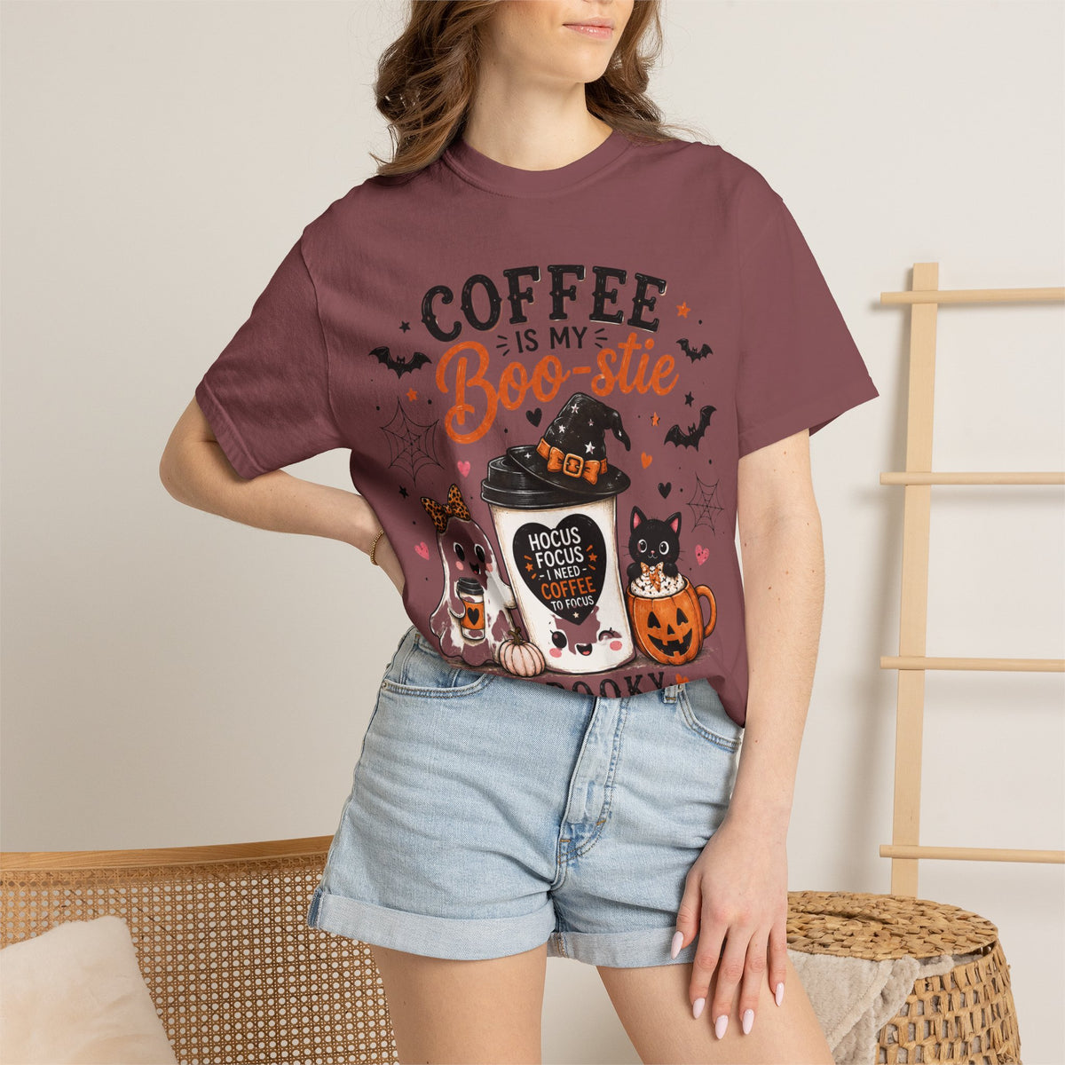 Coffee Is My Boo-stie Halloween Tee — Spooky But Caffeinated Cat & Pumpkin Design
