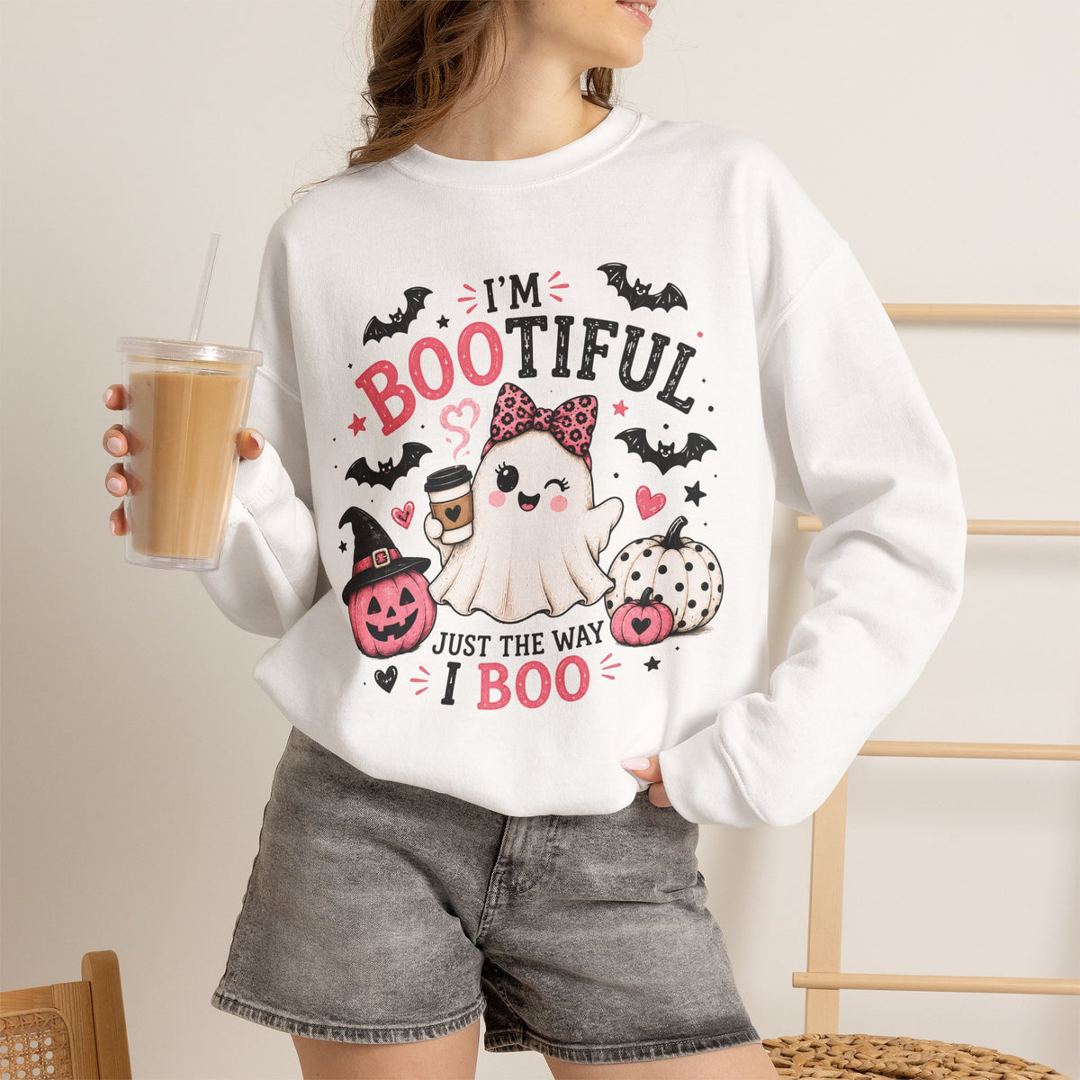 Halloween Sweatshirt — "I'm Bootiful Just the Way I Boo" Cute Ghost Pumpkin Design