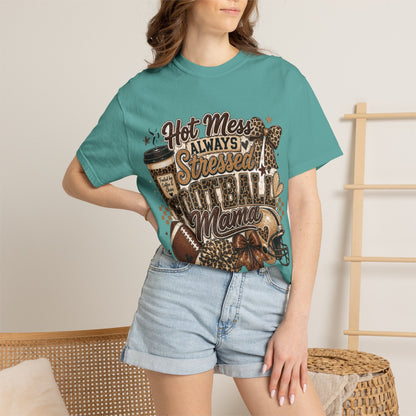 Football Mama T-Shirt – "Hot Mess Always Stressed" Graphic Tee for Cheerful Game Day Moms